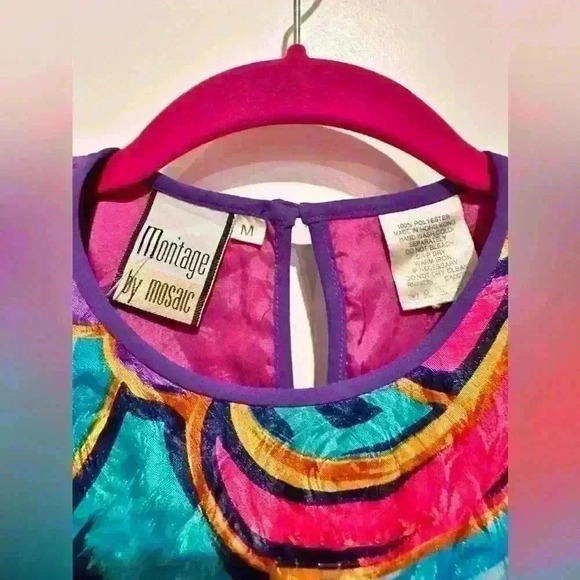 Montage By Mosaic Vintage Floral Blouse Purple Pink Teal - Picture 4 of 5